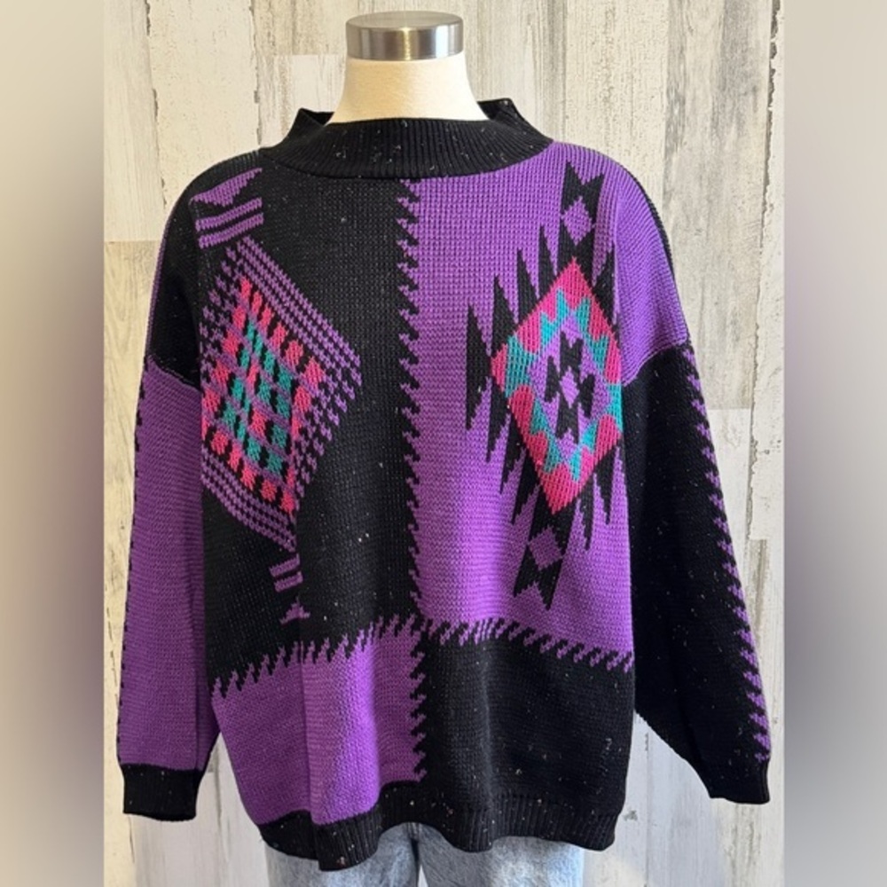 Vintage Southwestern Geometric Sweater One Size Fits Most
 Aztec‎ 80s 90s